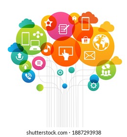Social media concept. Сommunication in the global computer networks. Set of flat design concept icons for web and mobile services.  Flat vector illustration.