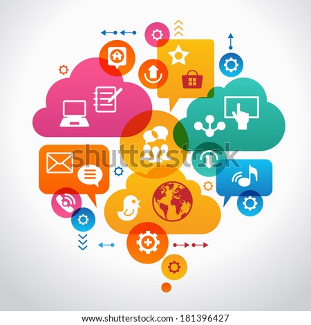 Social media concept. Ã?Â??ommunication in the global computer networks. Set of flat design concept icons for web and mobile services. File is saved in AI10 EPS version. 