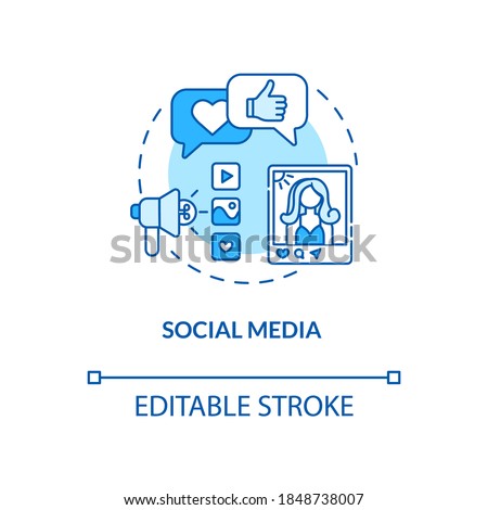 Social media concept icon. Communication channels. Living social life online. Information from internet idea thin line illustration. Vector isolated outline RGB color drawing. Editable stroke