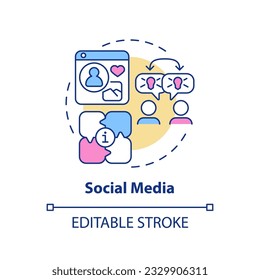 Social media concept icon. Digital networking. Virtual connection. Knowledge sharing. Online community abstract idea thin line illustration. Isolated outline drawing. Editable stroke