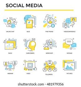 Social media concept icons, thin line, flat design 