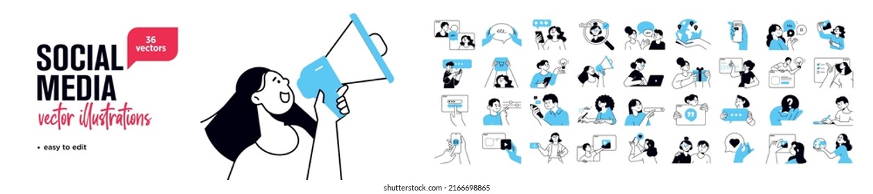 Social media concept illustrations  Set people vector illustrations in various activities social network  digital marketing  online communication  internet services  