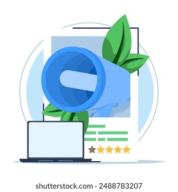 Social Media Concept, integrated with social media platforms. Followers leave reactions on posts, provide feedback, like and write comments. flat vector illustration on background.
