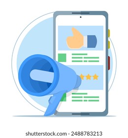 Social Media Concept, integrated with social media platforms. Followers leave reactions on posts, provide feedback, like and write comments. flat vector illustration on background.