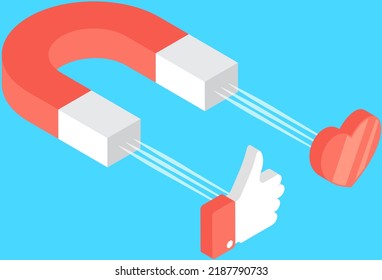 Social media concept with loadstone. Followers follow social trend, people talking, tag or post comment online. Magnets and profile icon. Attract customers and target audience on social networks