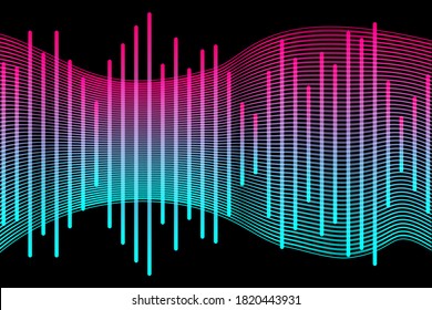 Social media concept. Music waves, gradient color background. Abstract sound wave stripe lines colourful equalizer isolated on black background. Vector illustration. EPS10