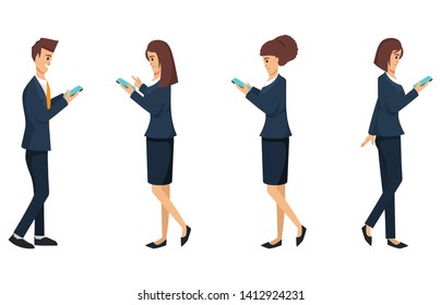 Social media concept people. Group of office people character. All member Using application.