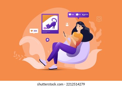 Social media concept with people scene. Vector illustration.