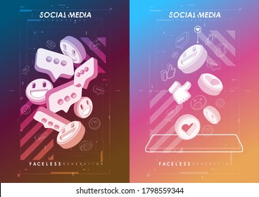 Social media concept poster. Modern promotion web banner for social media mobile apps. Design Elements for Web, Internet, App, Analytics, Promotion, Marketing.