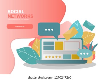Social Media Concept for presentation. Social Network, Social influencer, social marketing, sharing media informations. Creative vector illustration for banner, poster, website in modern colors