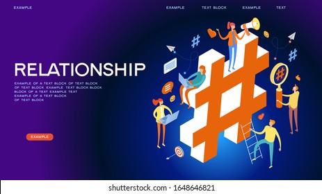 Konzept der sozialen Medien. Beziehung zwischen Personen. Menschen, die Informationen über Social-Media-Plattformen austauschen. Online-Dating und Netzwerk-Konzept. Flaches Vektorillustration-Illustration