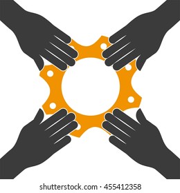 Social media concept represented by gear and hand icon. Colorfull and flat illustration. 