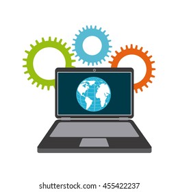Social media concept represented by planet and laptop icon. Colorfull and flat illustration. 