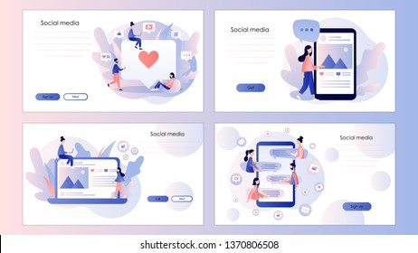 Social media concept. Screen template for mobile smart phone, landing page, template, ui, web, mobile app, poster, banner, flyer. Flat style. Vector illustration