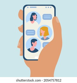 Social media concept, talking online meeting on 
mobile screen