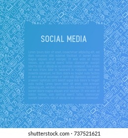 Social media concept with thin line icons. of thumbs up, share, link, send e-mail, music, stream, comments. Vector illustration for banner, web page, print media with place for text.