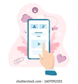 Social media concept. Using network for posting and sharing content. Internet communication and global connection. Isolated flat illustration