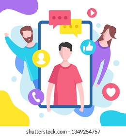 Concepto de medios sociales. Ilustración vectorial. Elementos gráficos modernos de diseño plano para Sitios web, páginas de Web, Plantillas, infografías, Anuncios de Web, etc.