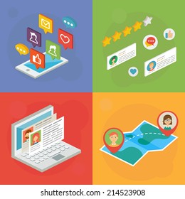 Social media concept. Vector illustration, isometric style 