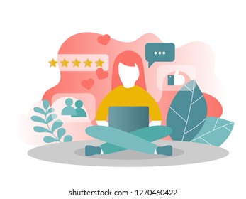 Social Media Concept for web site. Vector illustration. Communication via the Internet, social networking, chat, web site, search friends, mobile web graphics in modern colors