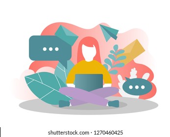Social Media Concept for web site. Vector illustration. Communication via the Internet, social networking, chat, web site, search friends, mobile web graphics in modern colors