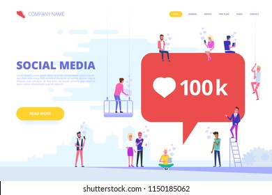Social Media Concept for website. Header for landing page. Vector illustration 