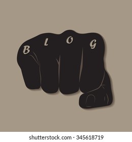 Social Media Connecting Blog Communication Content Concept.Text on fist