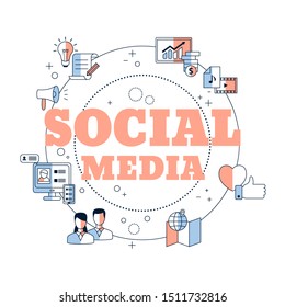 Social media connection concept with icons. Vector illustration.