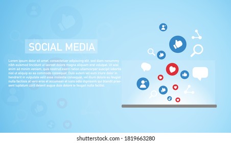 Social media connection concept.Bunch of like and appreciate emoji background, thumb up stream social media network. Heart and thump icons banner for love and respect. Vector like emoticon background 