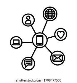 Social media connection icon in trendy outline style design. Vector illustration isolated on white background.