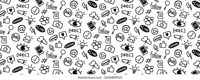 social media content creator doodle pattern hand drawing background