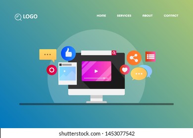 Social media content, Digital marketing, Social media icons  flat design vector illustration