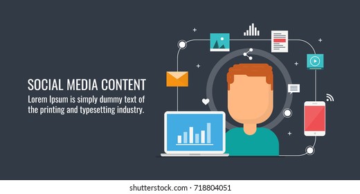 Social media content, digital marketing Vector concept on black background