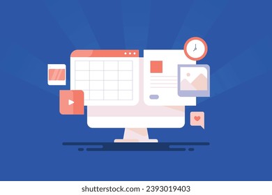 Social Media-Content-Planer, Post-Scheduler, Social Media-Marketing, Erstellen Sie Post-Social-Media-Konzept - Vektorgrafik mit Symbol