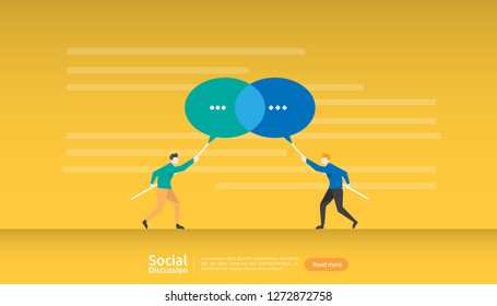 social media conversation network. Chat dialogue bubbles communication people character. community chatting online. news discuss landing page template, presentation, print media. Vector illustration