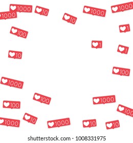 Social media counters. Like background. Social network icons. SMM, digital marketing, advertising, app, seo, web background with falling like counters isolated on white backdrop. Web addiction.