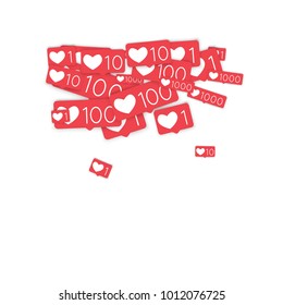 Social media counters. Like background. Social network icons. SMM, digital marketing, advertising, app, seo, web background with falling like counters isolated on white backdrop. Web addiction.