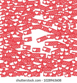 Social media counters. Like background. Social network icons. SMM, digital marketing, advertising, app, seo, web background with falling like counters isolated on white backdrop. Web addiction.