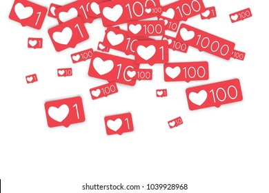 Social media counters. Like background. Social network icons. SMM, digital marketing, advertising, app, seo, web background with falling like counters isolated on white backdrop. Web addiction.