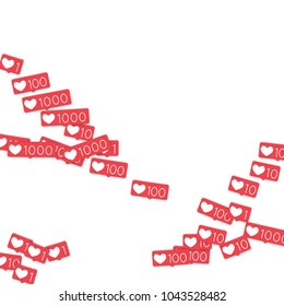 Social media counters. Like background. Social network icons. SMM, digital marketing, advertising, app, seo, web background with falling like counters isolated on white backdrop. Web addiction.