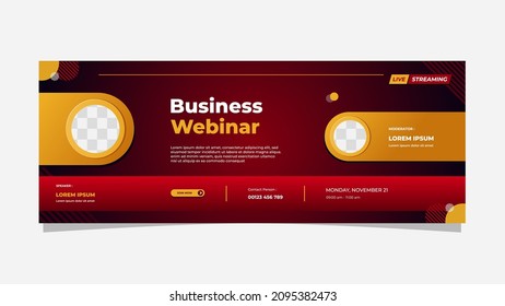 Social media cover banner template with red background and double circle frame, perfect for business webinars, conference events, online education and other seminars