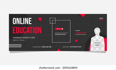 Social media cover banner template for Online Education, Online Class Programs, Courses and other E-Learning with black and red background