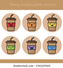 Social media cover icons. Coffee icons. Vector.