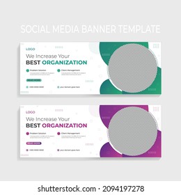 Social Media Cover Page Banner Design Template Modern Creative Layout Green Purple Gradiant Backround Circle Shape In 2022 For New Business Promotion On Social Media Market. Corporate Design, Ad, Page