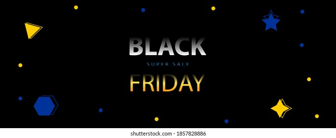 Social media cover vector and web cover for Black Week Super Sale. Realistic black gift boxes. Pattern with black gift box. Dark background golden and white text lettering. Horizontal banner, poster