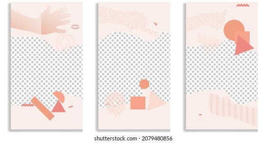 Social media covers with simple design elements . Boho style . Hands . Post frame stories templates.  Layout for promotion .Media banner .Vector