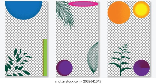 Social media covers with simple design elements . Boho style . Leaves . Post frame stories templates.  Layout for promotion .Media banner .Vector