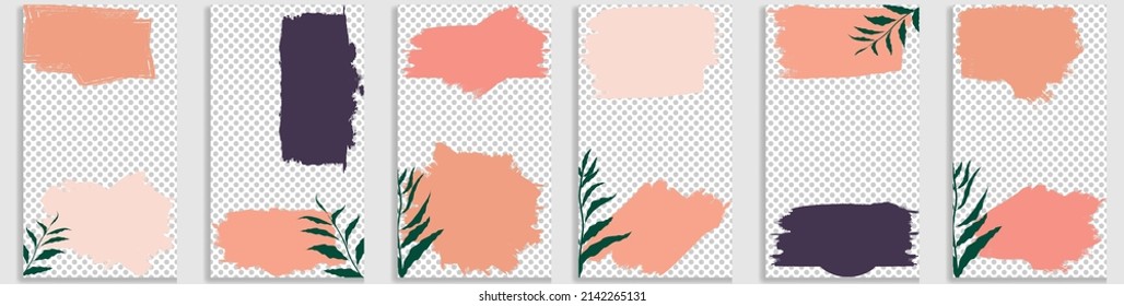 Social media covers with simple design elements . Boho style . Leaves . Post frame stories templates.  Layout for promotion .Media banner .Vector