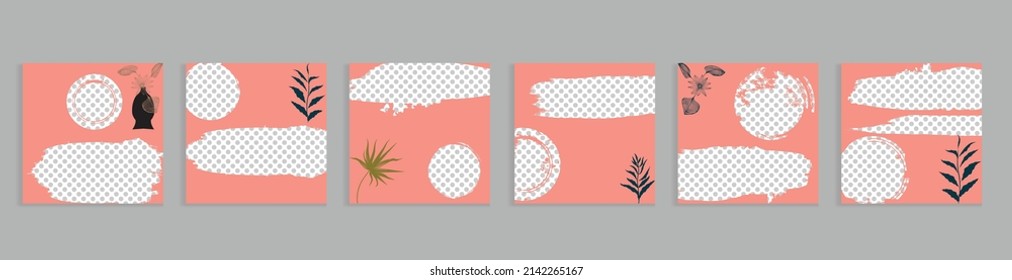 Portadas de medios sociales con elementos de diseño simples. Estilo Boho . Hojas. Publicar plantillas de cuadros.  Diseño para la promoción .Banner multimedia .Vector