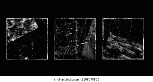 Portadas de medios sociales con diminutas y duras tramas de borde y texturas de impresión de pantalla . ... estilo grueso. Publicar plantillas de cuadros. Diseño para la promoción .Banner multimedia .Vector
